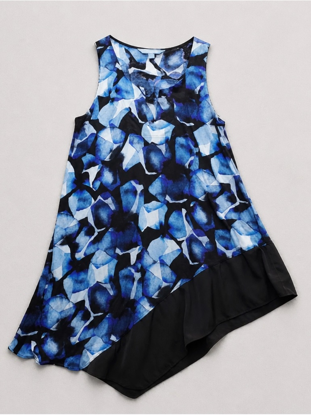 Vera Wang Tank Dress Women Medium Multicolor Floral Wide Sleeve Asymmetrical Hem